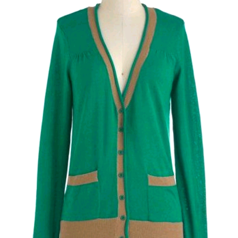 Modcloth Green and Tan Cardigan